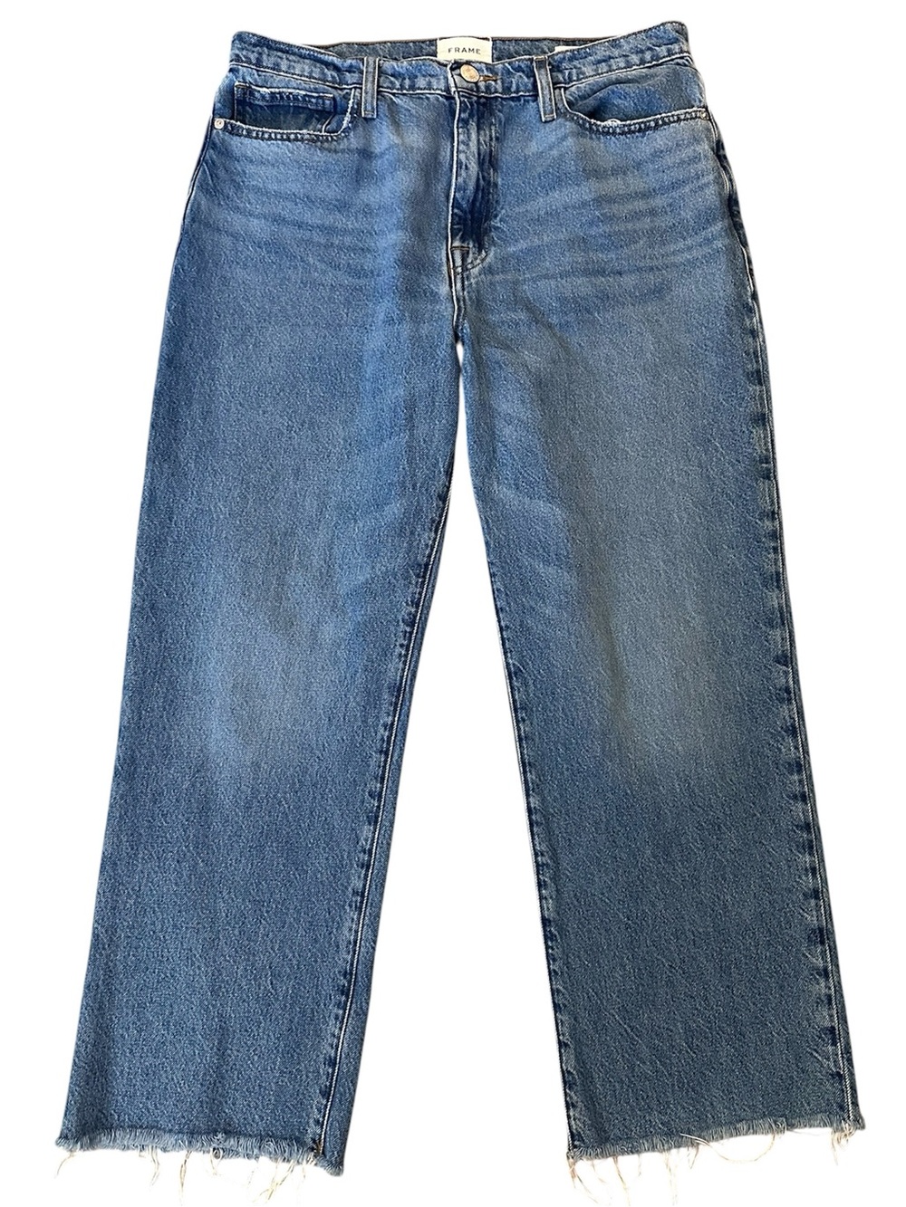 FRAME Le Jane Crop Jeans Caramia High Rise Straight Leg Raw Hem Sz 30